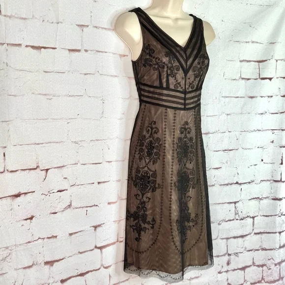ANN TAYLOR LOFT PETITE 2P Black Embroidered Mesh Overlay Cocktail Party Dress - Picture 15 of 15